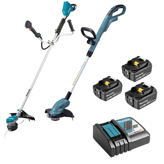 DLXRT01 MAKITA 2 trädgårdsverktyg - 18V LXT (DUR368AZ + DUR193Z + 3 x 5Ah-batterier + DC18RC)