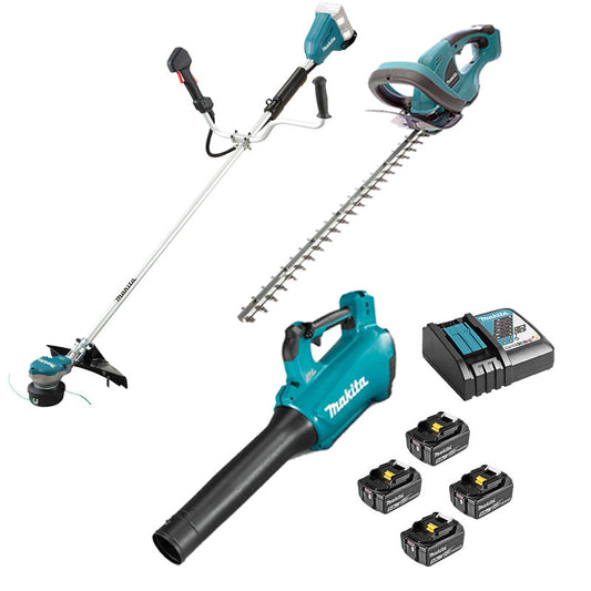 DLXRT04 MAKITA 3 trädgårdsverktyg 18V LXT (DUR368AZ + DUH523Z + DUB184Z + 4 x 5Ah + DC18RC)