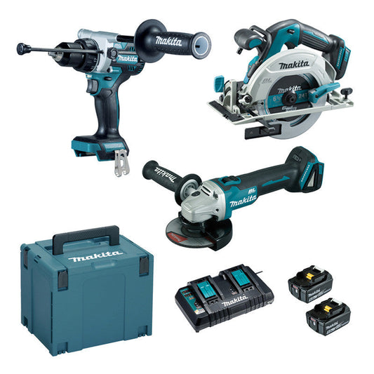 Set med 3 maskiner 18 V Li-Ion MAKITA DLX3178PTJ 5 Ah (DHP486+DGA506+DHS680)