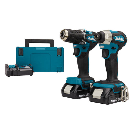 Paket med 2 verktyg MAKITA DLX2423AJ - 18V med borrmaskin DDF487 + slagskruvdragare DTD157 + 2 batterier 2Ah + laddare
